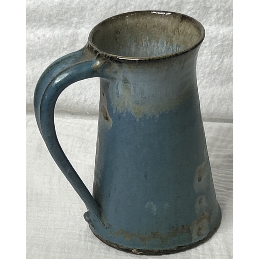 Kostelic Pitcher Signed Handcrafted Artisan Pottery 7x4.5 Blue Drip Flower Vase